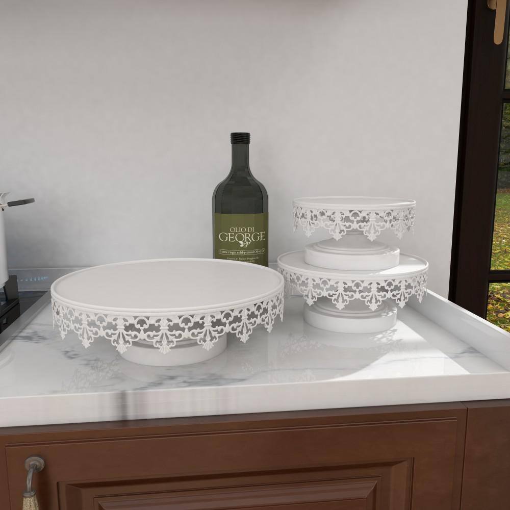 White Metal Pedestal Cake Stand Set of Three