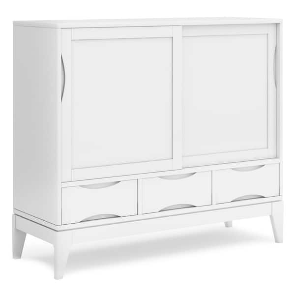 Simpli Home Harper Solid HARDWood 48 in. Wide Mid Century Modern Medium Storage Cabinet in White