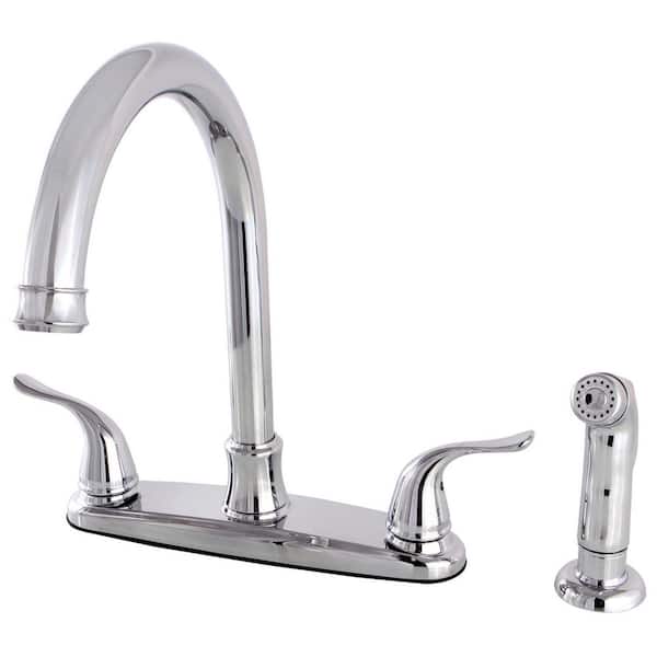 Kingston Brass Yosemite 2-Handle Deck Mount Centerset Kitchen Faucets with Side Sprayer in Polished Chrome