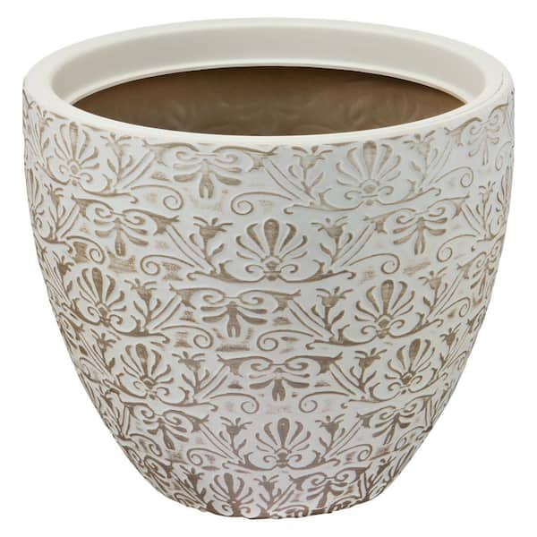 12 in. Aurelia Vintage Cream Decorative High-Density Resin Planter (12 in. D x 10.4 in. H)