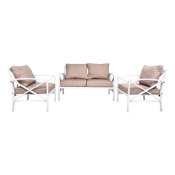 Unbranded 3-Piece Metal Outdoor Sectional Set with Beige Cushions