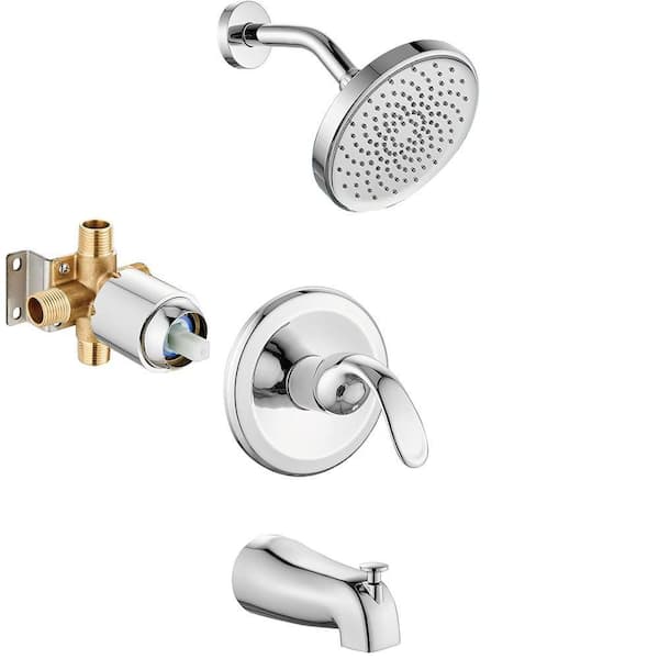 Single Handheld Shower 1-Spray Wall Mount Tub and Shower Faucet 1. 46GPM, Polish Chrome Rough-in Valve Included