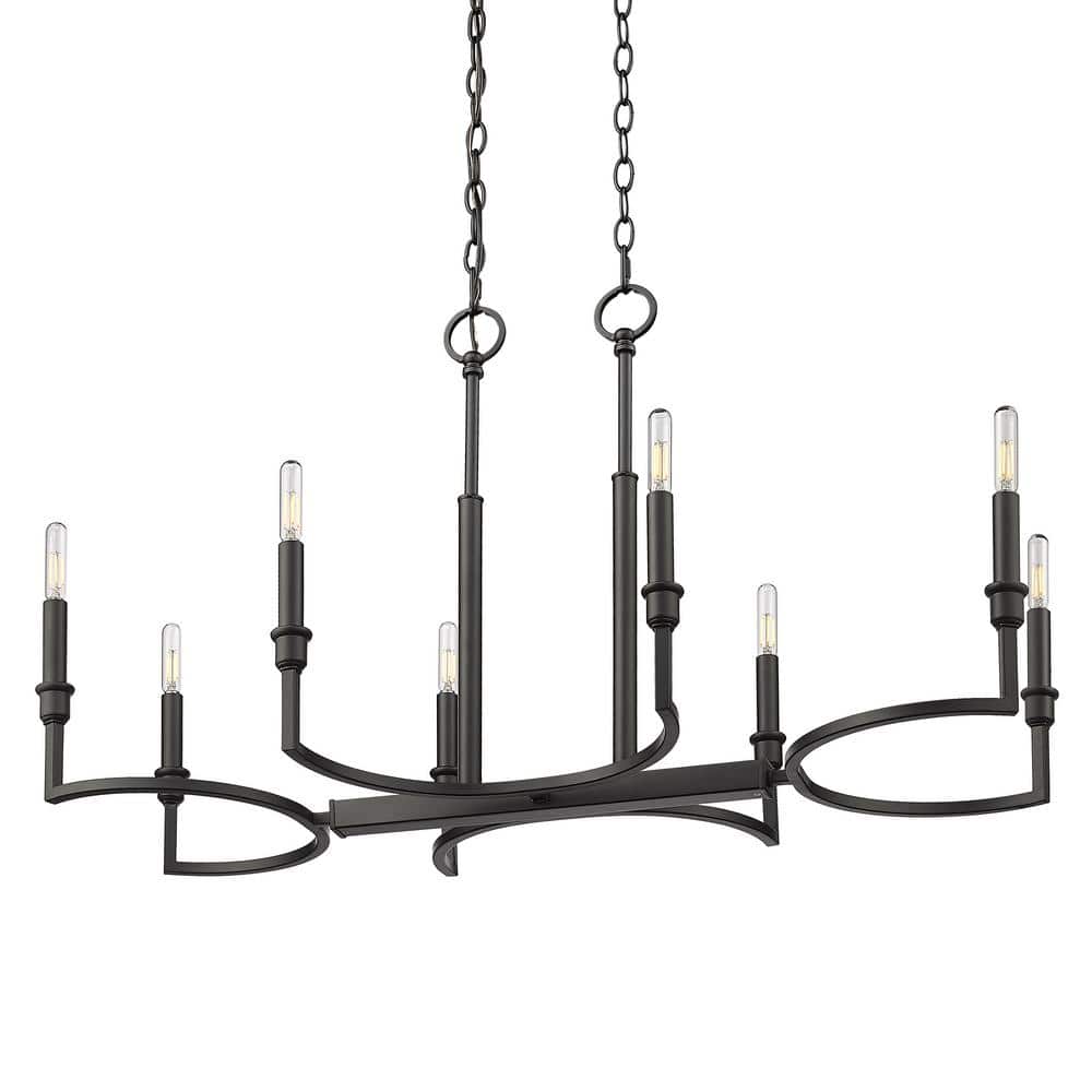 Matte Black Glass Linear Pendant Light with 8 Bulbs