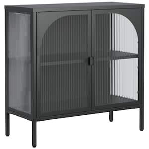 31.5 in. x 13.8 in. x 31.5 in. Black Metal Storage Cabinet w/2 Glass Cabinet-Doors and Adjustable Shelves Holds 200 lbs.