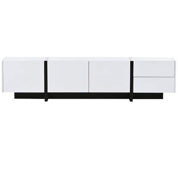 Unbranded 74.8 in. W x 13.7 in. D x 17.7 in. H White Linen Cabinet with TV Stand for TV up to 80 in. for Living Room