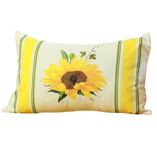 MIKE & Co. NEW YORK Decorative Fall Thanksgiving Throw Pillow Cover Sunflower 12 in. x 20 in White and Yellow Lumbar for Couch, Bedding
