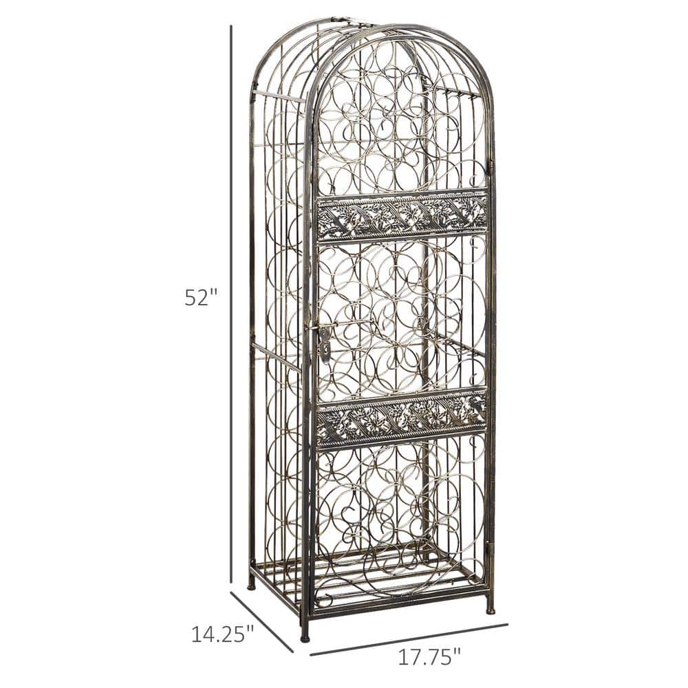 Antique Bronze Wrought Iron 45-Bottle Wine Rack with Lock
