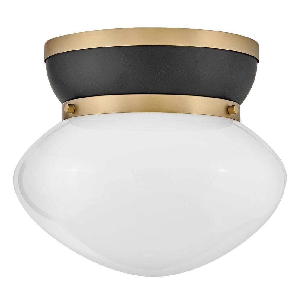 Black and Brass Glass LED Schoolhouse Flush Mount Light