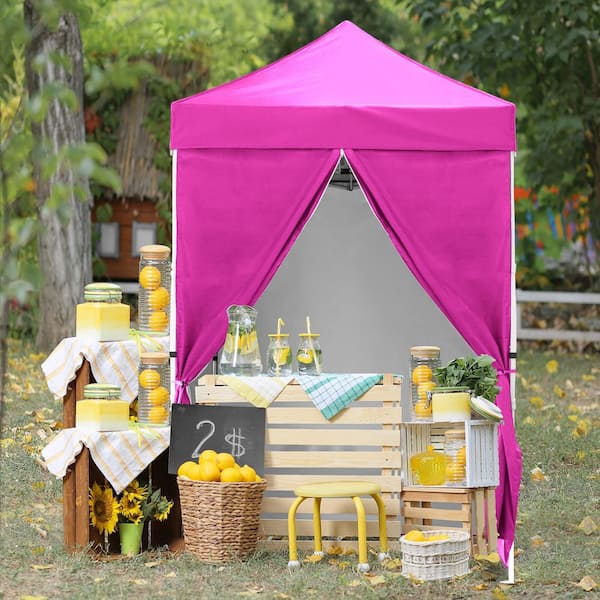 5 ft. x 5 ft. Pink Instant Canopy Pop Up Tent with 4-Removable Sidewall Panels, Adjustable Height, Wheeled Carry Bag