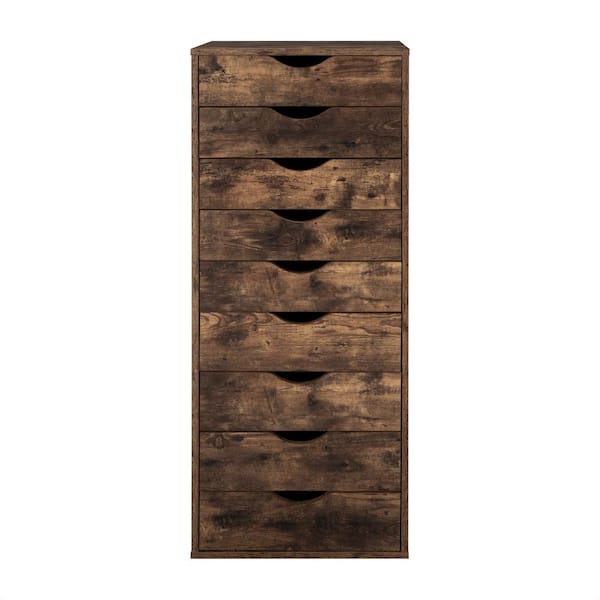 HOMESTOCK 9-Drawer, Rustic Brown Wood Storage Dresser Cabinet, 18.9 in. Large Storage and Closet Organizer, Vertical File Cabinet