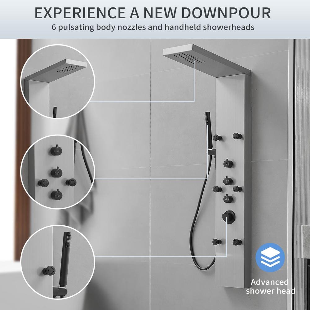 Black Nickel Multi-Function Rainfall Shower Panel System with Body Jets