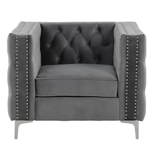 Grey Modern Accent Chair with Deep Dutch Velvet