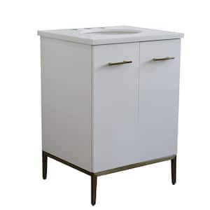 25 in. W x 22 in. D Single Bath Vanity in White with Quartz Vanity Top in White with White Oval Basin