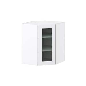 Bright White Shaker Assembled Wall Diagonal Corner Kitchen Cabinet with Glass Door (24 in. W x 30 in. H x 14 in. D)