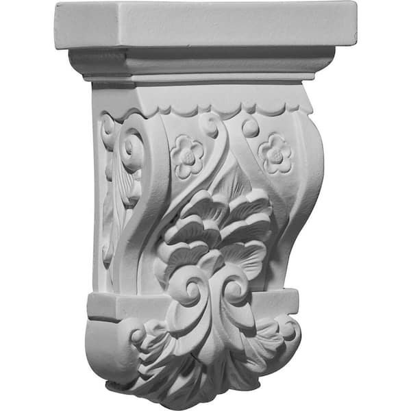 Ekena Millwork 5-1/2 in. x 2-3/4 in. x 8-1/4 in. Primed Polyurethane Emery Leaf Corbel