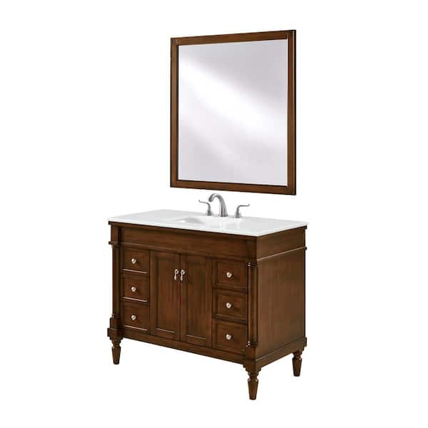 Unbranded Simply Living 42 in. W x 21.5 in. D x 35 in. H Bath Vanity in Walnut with Ivory White Engineered Marble