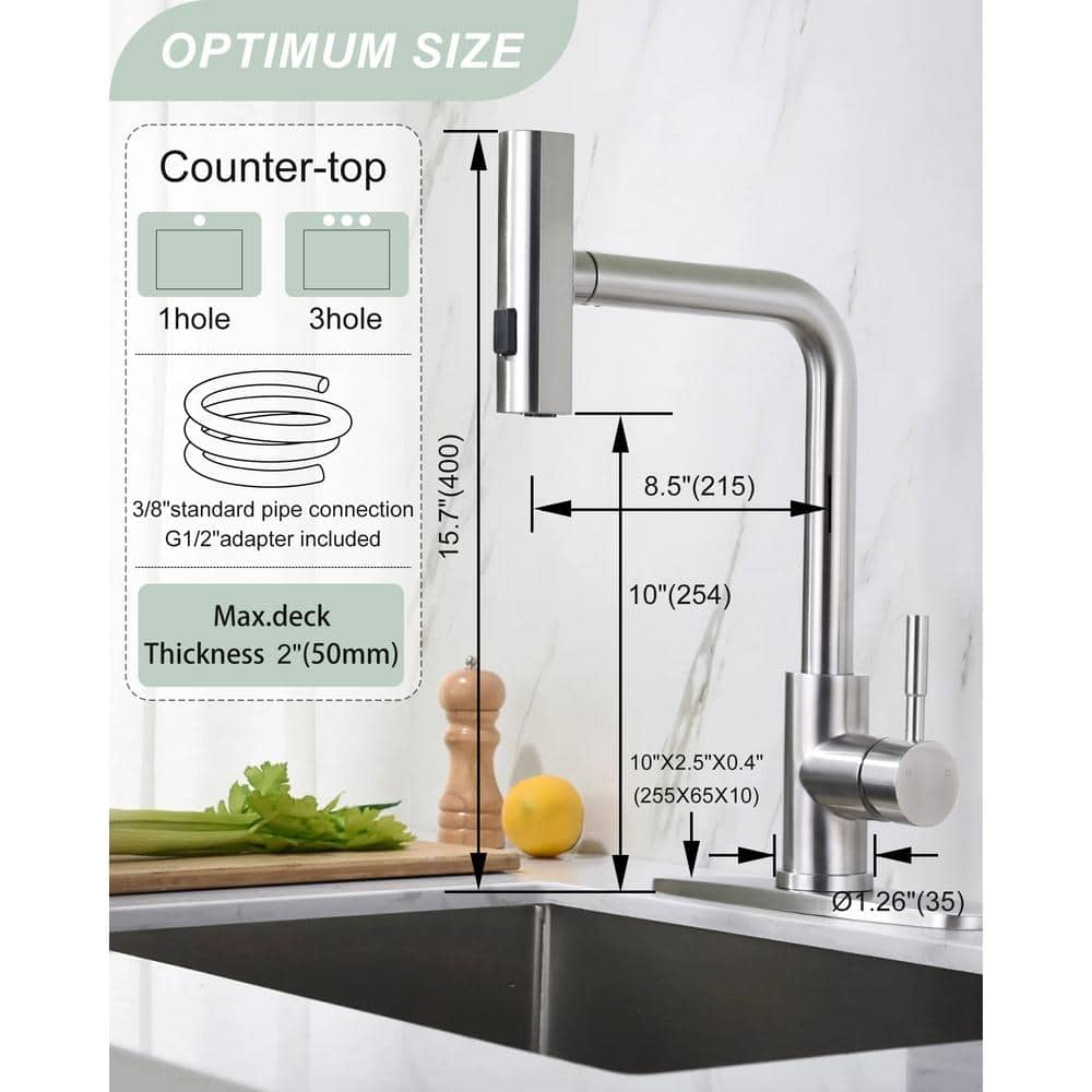 Brushed Nickel Single Handle Pull Down Kitchen Faucet with 3-Mode Spray