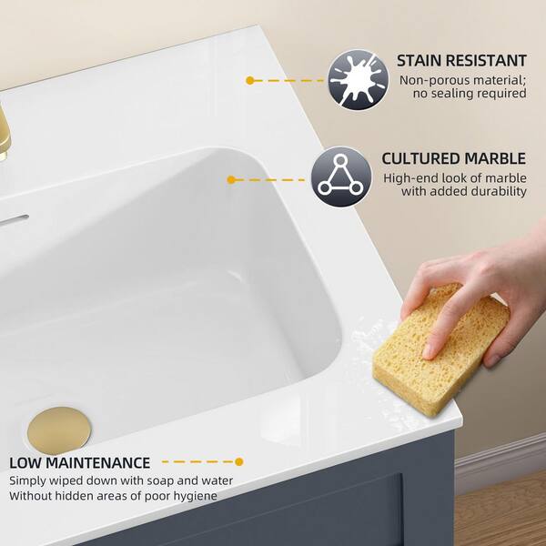 Zeafive 24 in. W x 22 in. D Solid Surface White Rectangular Single