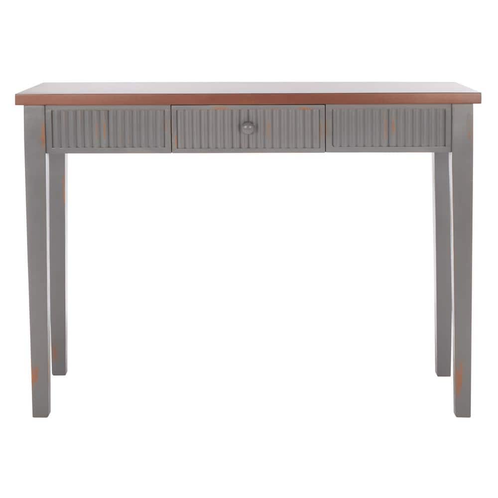 Beale Chic Taupe and Oak Wood Console Table with Fluted Storage Drawer