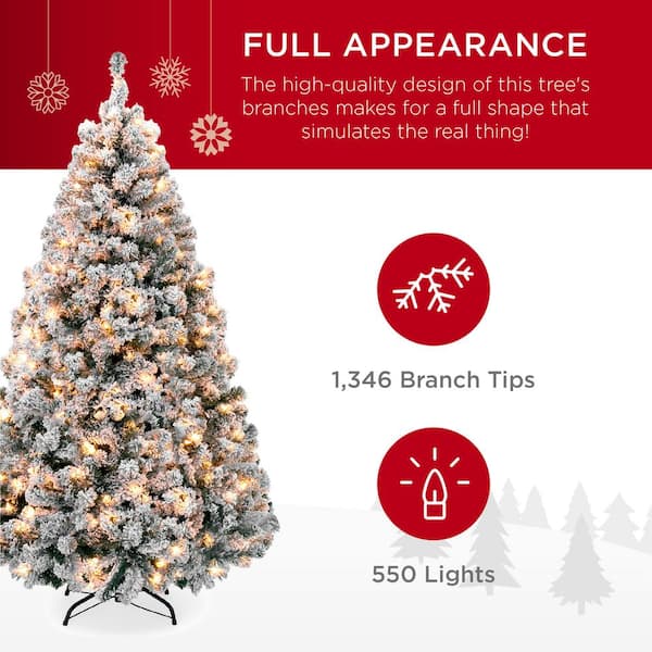 Best Choice Products  ft. Pre-Lit Incandescent Flocked Artificial  Christmas Tree with 550 Warm White Lights SKY5090 - The Home Depot