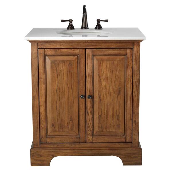 Home Decorators Collection Montaigne 31 in. Vanity in Weathered Oak Finish with Granite Vanity Top in Cream