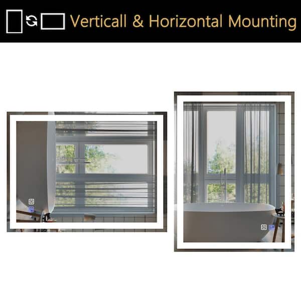 Satico 24 in. W x 32 in. H Rectangular Frameless Anti-Fog LED Light Wall Mounted Bathroom Vanity Mirror in White