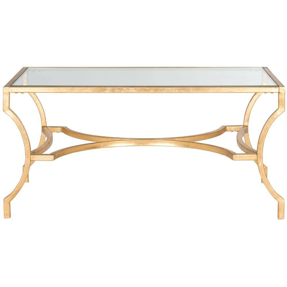 Alphonse Gold Rectangular Metal and Glass Coffee Table