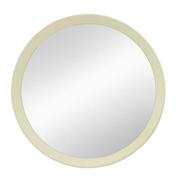 Unbranded 20 in. W x 20 in. H Round Mango Wood Framed Wall Mirror Wall Decor for Bathroom, Entryway Console Lean in Beige