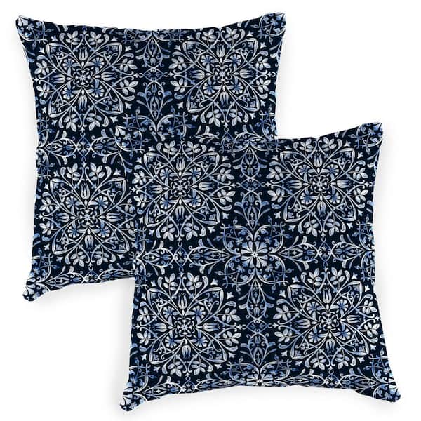 Jordan Manufacturing 20 in. L x 20 in. W x 6 in. T Square Outdoor Throw Pillow in Dresden Midnight (2-Pack)