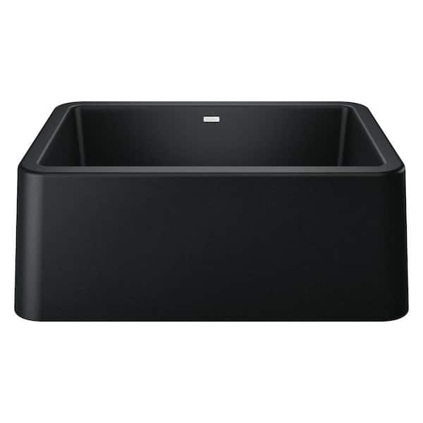 Ikon Silgranit Granite Composite 27 in. Single Bowl Farmhouse Apron Kitchen Sink in Coal Black