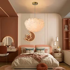 Jolie 3-Light Modern Romantic White Feather Globe Chandelier Dimmable Orb Pendant with Feather Shade for Child Bedroom