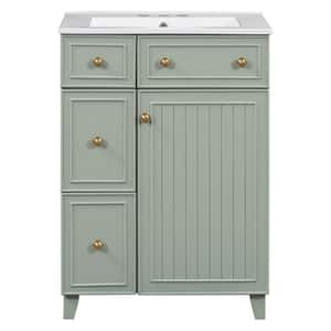 24 in. W x 18.3 in. D 34.3 in H Single Sink Freestanding Bath Vanity Cabinet in Green with White Ceramic Sink