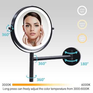 8 in. x 8 in. Bathroom magnifying Wall Mounted LED 10x Round Makeup Mirror in Mate Black