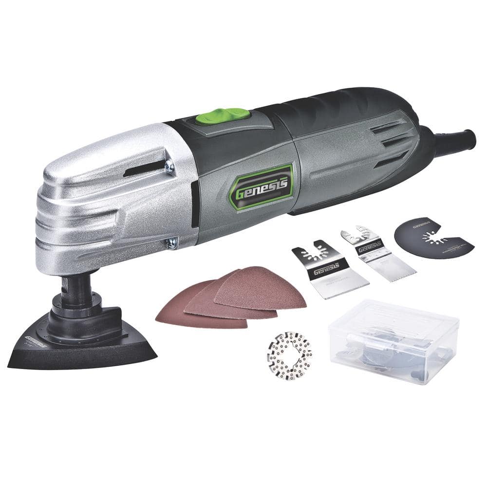 Genesis 1.5 Amp Multi-Purpose Oscillating Tool and 19-Piece Universal  Hook-And-Loop Accessory Set with Storage Box GMT15A The Home Depot