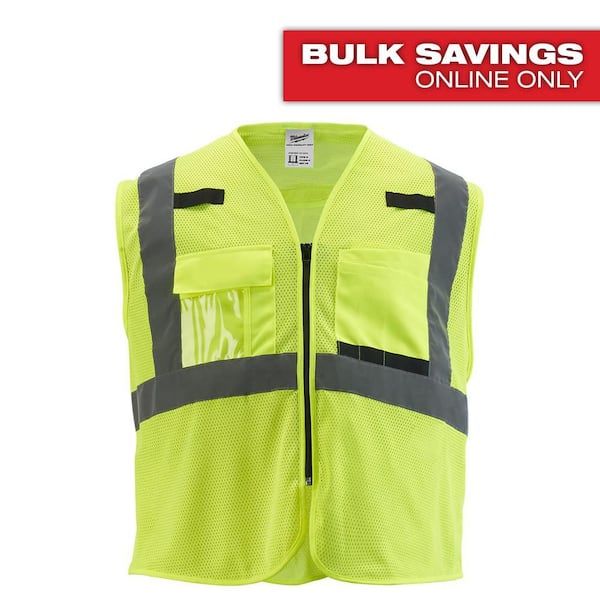 Milwaukee 4X-Large/5X-Large Yellow Class 2 Polyester Mesh High Visibility Safety Vest with 9-Pockets