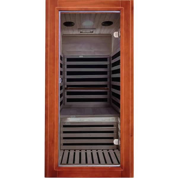 Oguman Wood 1-Person Far Infrared Sauna with 7 Heating Panels, Key Control, Bluetooth Audio, and LED Lighting