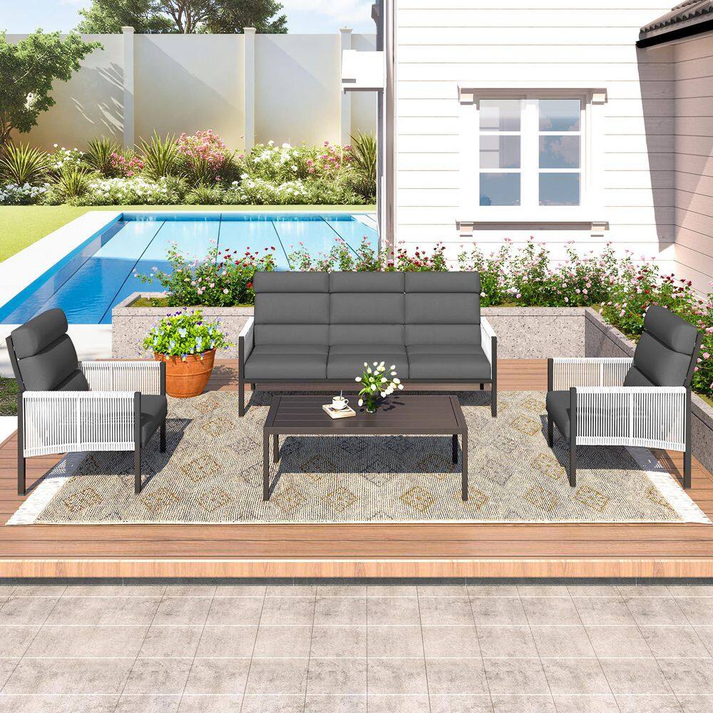 4-Piece Aluminum Patio Conversation Set with Dark Gray Cushions and Coffee Table price history on PriceWatchPro
