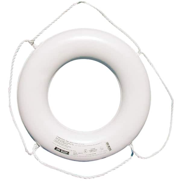 Jim-Buoy 30 in. Closed Cell Foam Life Ring with Rope Molded Into Core in White