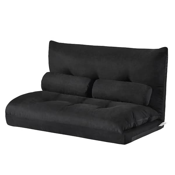 Clihome Black Polyester Fabric Lounge Adjustable Folding Sofa Beds