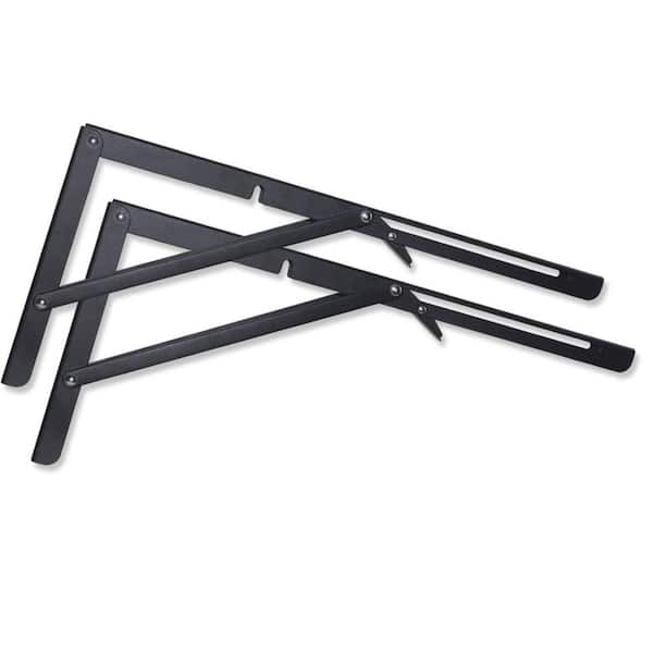Angel Sar 18 in. Matte Black Folding Shelf Brackets for Table Bench Space Saving for Bench Table, Max Load: 150 lb (2-Pack)