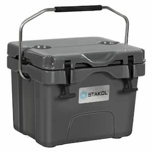 16 qt. 24-Can Capacity Gray Portable Insulated Ice Cooler with 2-Cup Holders