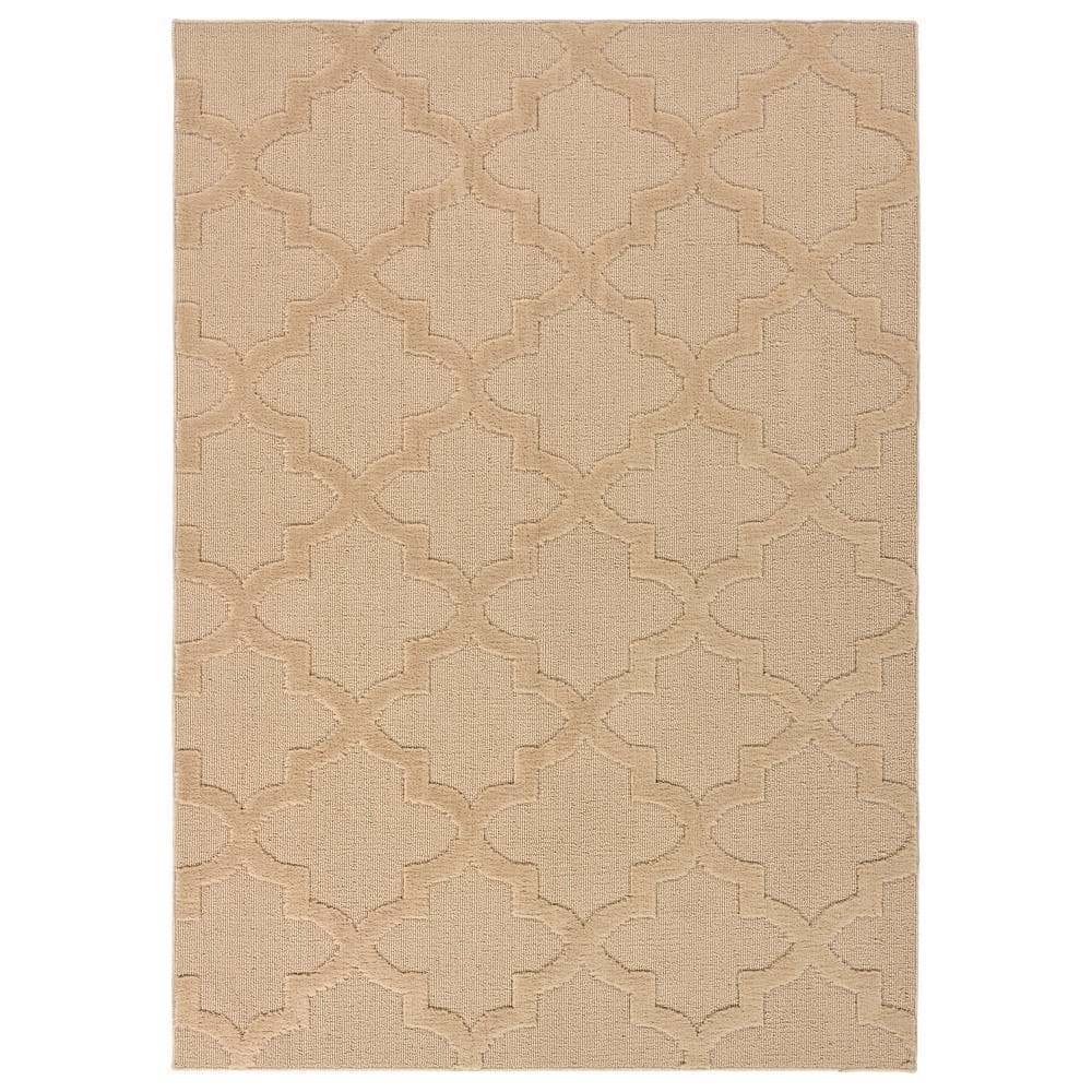 Garland Rug Quatro Tan 5 Ft. x 7 Ft. Quatrefoil Polypropylene Rectangle