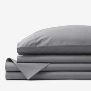 4-Piece Pewter Solid 400-Thread Count Supima Cotton Percale Queen Sheet Set