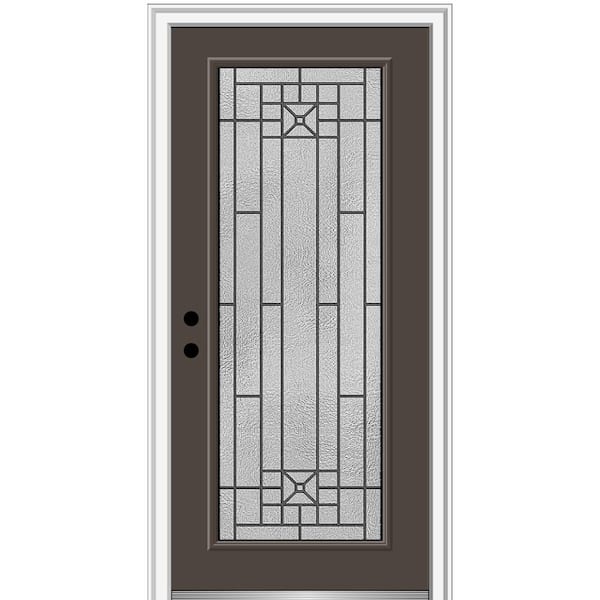 MMI DOOR 34 in. x 80 in. Courtyard Right-Hand Full Lite Decorative Painted Fiberglass Smooth Prehung Front Door, 6-9/16 in. Frame