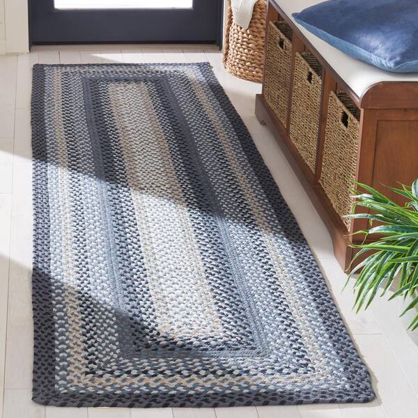 Braided 2 ft. x 9 ft. Dark Gray/Blue Basket Weave Runner Rug