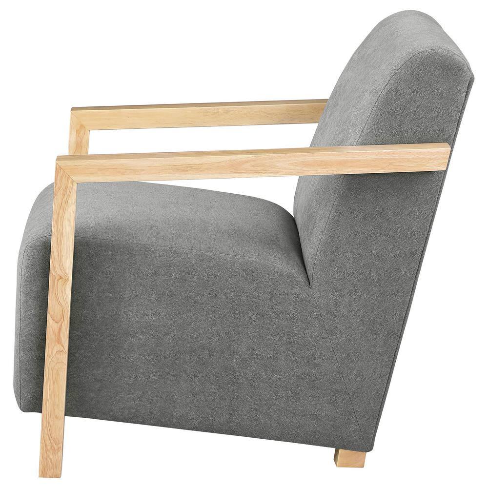 Diego Dark Gray Upholstered Accent Chair with Natural Wood Arms
