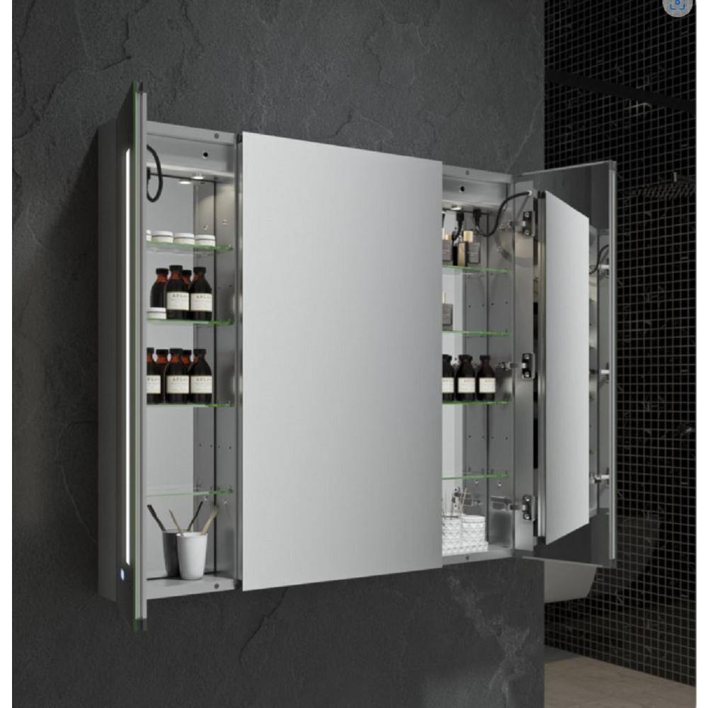 Silver Frameless LED Lighted Tri-view Medicine Cabinet