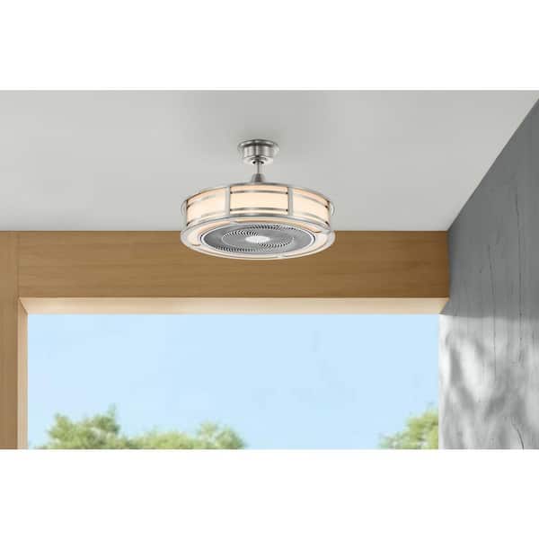 Brette III 23 in. Integrated LED Indoor/Outdoor Brushed Nickel Ceiling Fan with Light and Remote Control