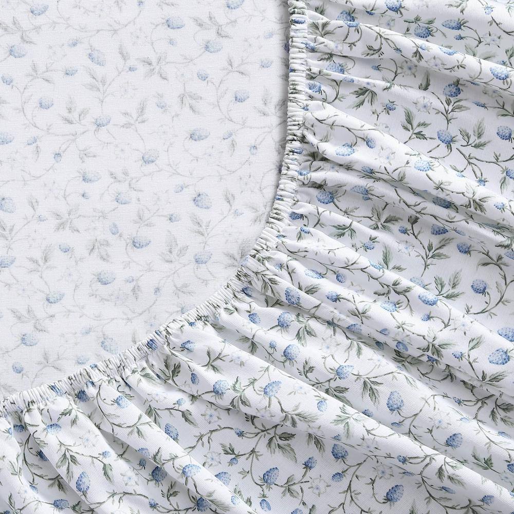King Blue Cotton Sateen Floral Print Sheet Set