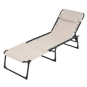 Black Folding Oxford and Steel Outdoor Lounge Chair in Khaki with 5-Position Adjustable Backrest